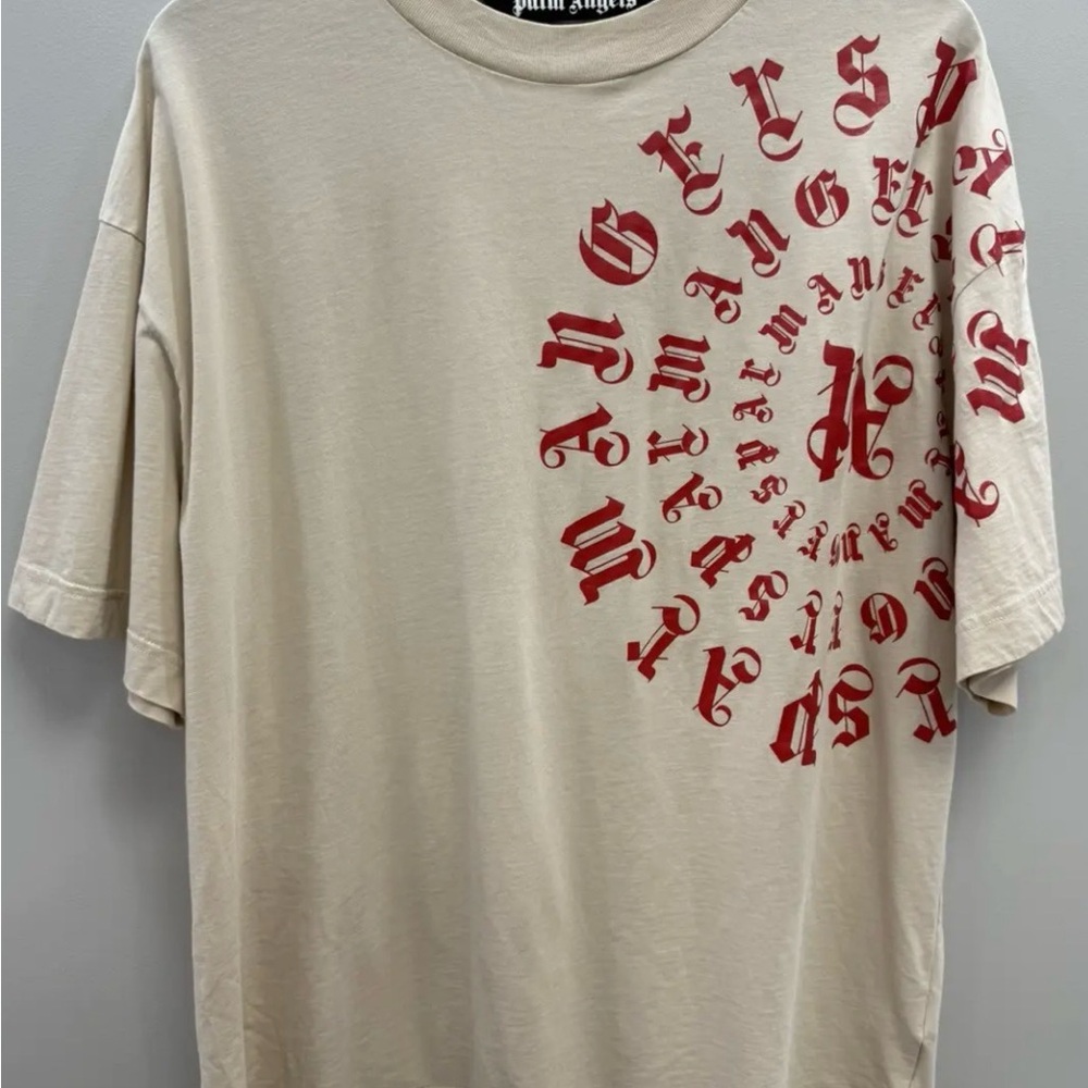Palm Angels Cream T-Shirt with Red Graphic